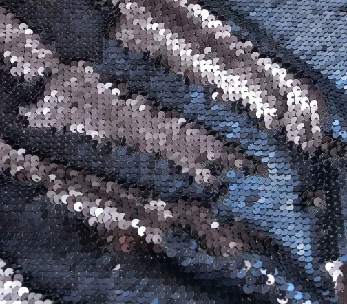 Ткань с двусторонними пайетками, цвет темно-синий/черный, 82807-1