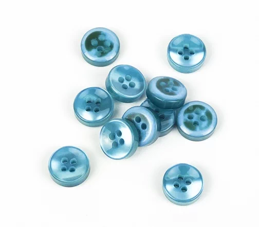 Пуговицы, Union Knopf, круглые, выпуклые, с переливом, 4 отв., пластик, цвет бирюзовый, 11 мм