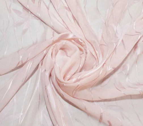 Шифон-деворе "Цветы со стеблями", цвет розовый пудровый, 00676
