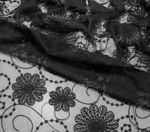 Вышивка на сетке "Цветочный узор", цвет черный, 61267