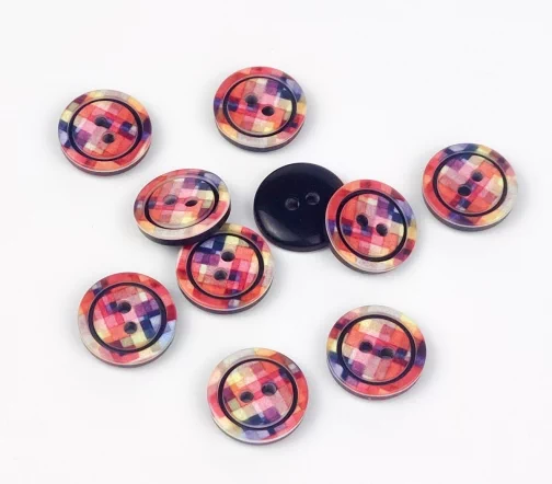 Пуговица, 2отв., пластик, цв. черный/красный, 12 мм