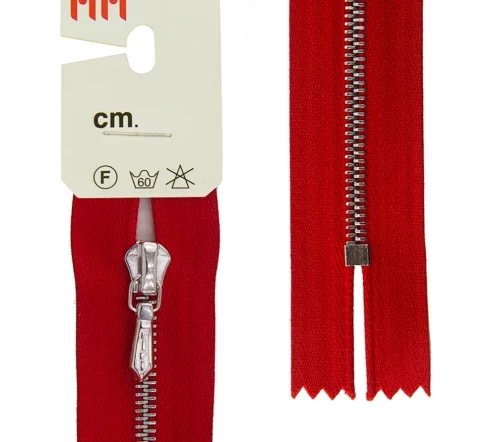 Молния Riri металл, Ni, слайдер Tropf, 4 мм, неразъёмная, 1 замок, 18 см, цвет 2407, красный
