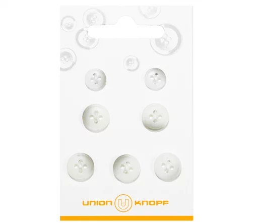 Пуговицы, Union Knopf, 4 отв., пластик, цвет белый/серый, 8 мм,12 мм, 7 шт., 79006