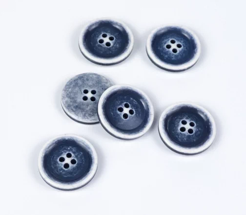 Пуговица, 4отв., пластик, цв. джинсовый/белый, 20 мм