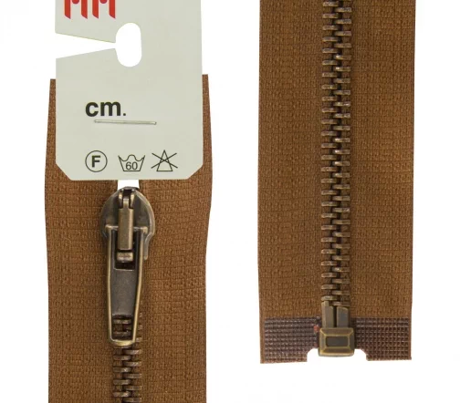 Молния RiRi металл разъём, 1 замок 5мм 65 см, подвеска АТ, цепь антик медь, цвет 2209, св.коричневый