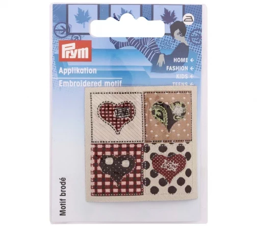 926049 Термоаппликация  "Handmade Сердца" 5х5 см, коричн/беж.цв., Prym