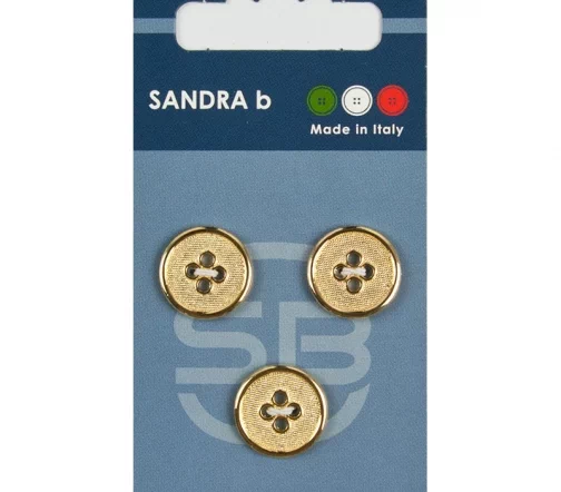 Пуговицы Sandra, 15 мм, 4 отв., металл, 3 шт., цвет золотой, CARD229