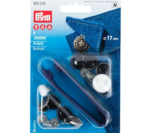 622210 Кнопки непришивные Джинс "American Star", латунь, цвет никель, 17мм, 8 шт, Prym