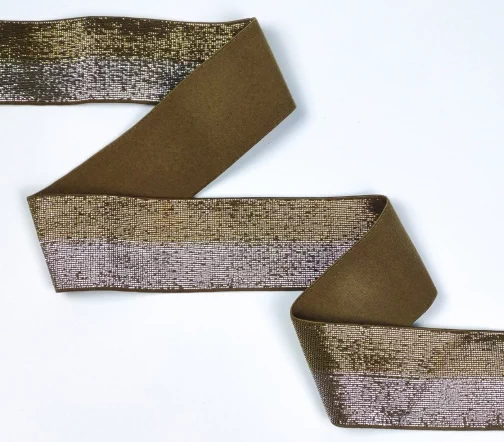 Лента эластичная с люрексом Union Knopf, 40 мм, цвет 18 светло-коричневый