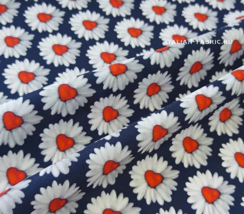 Шелк креп "Ромашки на темно-синем", 00184-1
