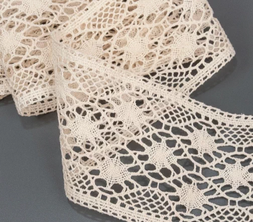 Мерсеризованное хлопковое кружево IEMESA, ширина 8 см, цвет топленое молоко