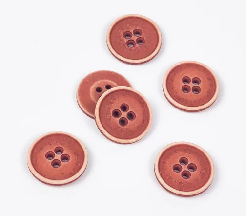 Пуговицы, Union Knopf, "Круглые с белой каймой", 4 отв., пластик, цвет темно-рыжий, 23 мм