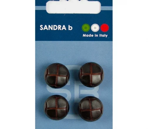 Пуговицы Sandra "под кожу", на ножке, 15 мм, пластик, 4 шт., коричневый, CARD094