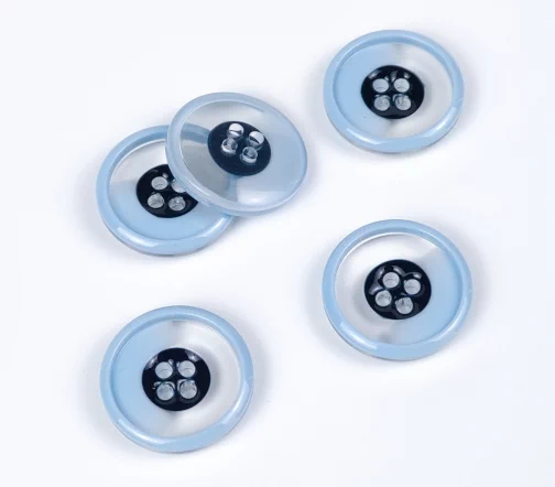 Пуговица, 4отв., пластик, цв. прозрачный/голубой, 23 мм