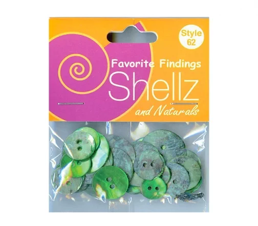 Набор пуговиц, серия Favorite Findings "Shellz & Naturals", перламутр, 2 отв., 32 шт., цв.зеленый