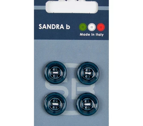 Пуговицы Sandra, 15 мм, 4 отв., пластик, 4 шт., синий, CARD115