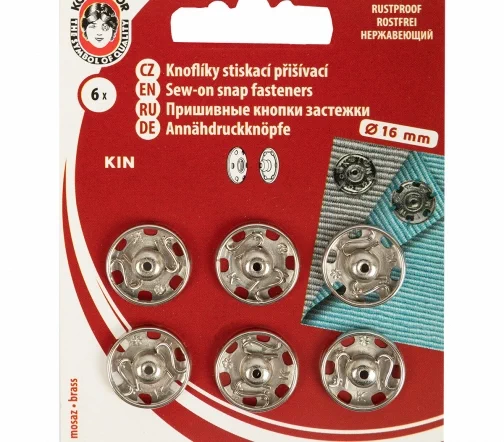 Кнопки пришивные, Koh-i-Noor, 16 мм, металл, цвет никель, 6 шт., 154703