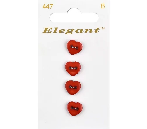 Пуговицы "Сердечки красные", Elegant, арт. 447 E, 2 отв., 9 мм, пластик, 4 шт.