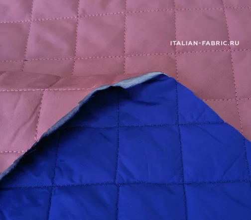 Курточная стеганая двусторонняя ткань с синтепоном, пыл.роза/ярко-синий, 01252