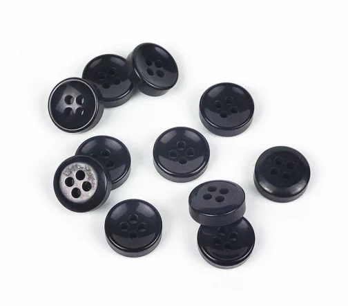Пуговицы, Union Knopf, круглые, выпуклые, с переливом, 4 отв., пластик, цвет черный, 11 мм
