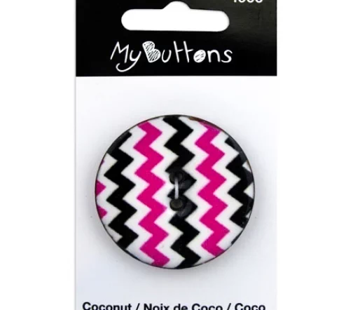 Пуговица "My Buttons" Pink & Black Chevron, 34 мм, 2 отв., кокос, цвет роз/черн/белый, 630004906