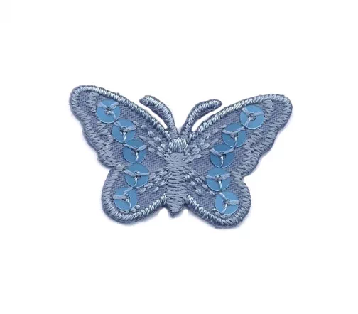 Термоаппликация "Бабочка с пайетками", 2,2 х 3,7 см, голубая, арт. 569476.G