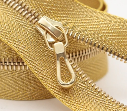 Молния Riri металл люрекс, разъёмная, 2 замка 4мм 75см, подвеска Gebog, цвет 3225, золото