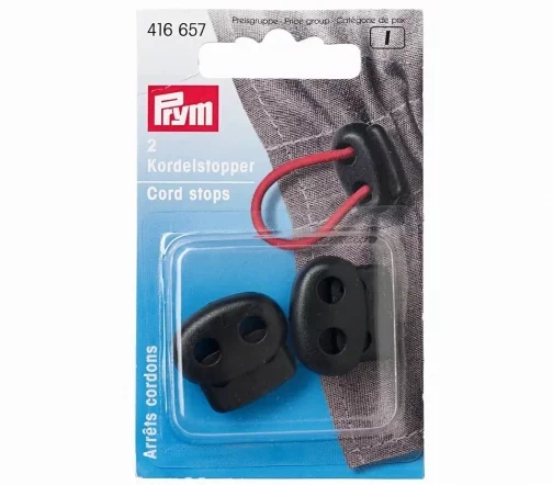 416657 Ограничители для шнура, 23*20мм, 2 отверстия, пластик, 2шт., черный цв., Prym