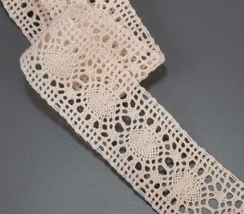 Тесьма вязаная ажурная хлопковая, ширина 45 мм, цвет экрю, 50-6508-02