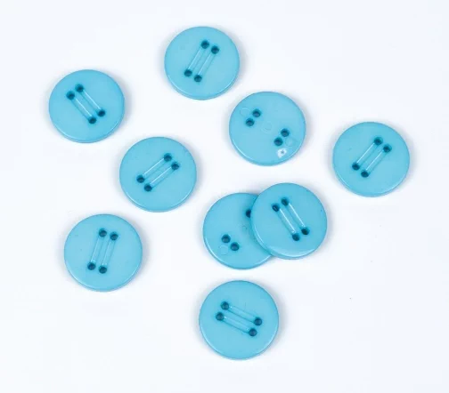 Пуговицы, Union Knopf, "Круглые, с прорезями", 4 отв., пластик, цвет голубой, 15 мм