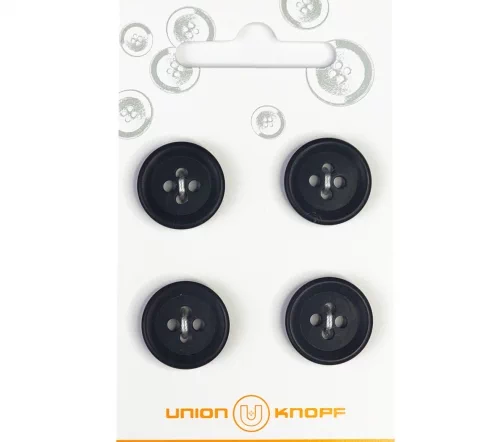 Пуговицы, Union Knopf, 4 отв., пластик, цв. черный, 18 мм, 4 шт., 85156