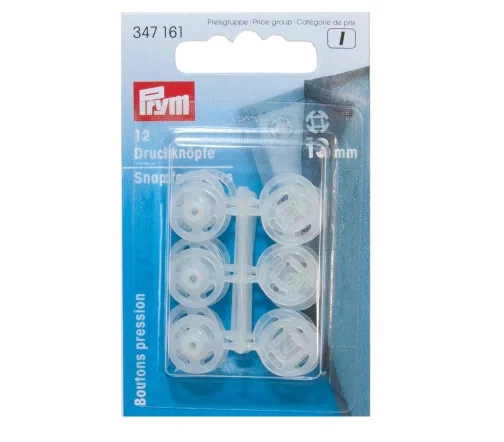 347161 Кнопки пришивные, пластик, прозрачные, 13 мм, 12 шт, Prym