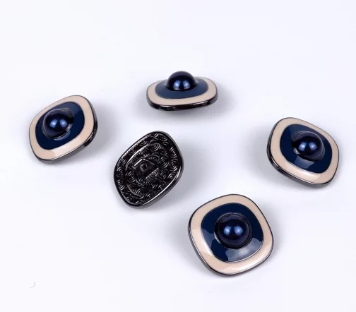 Пуговица Union Knopf квадрат, на ножке, металл/пластик, цвет синий/титановый, 20 мм