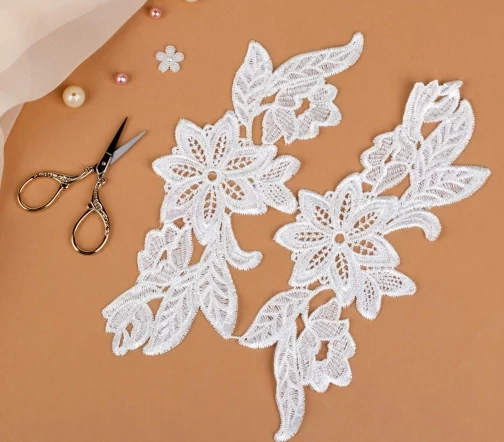 Аппликации пришивные лейсы, п/э, 25,5х10см, 2шт., цвет белый, 3557530