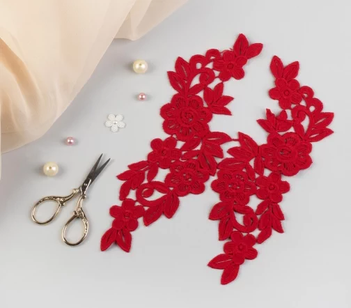 Аппликации пришивные лейсы, п/э, 24х7см, 2шт., цвет красный, 3576284