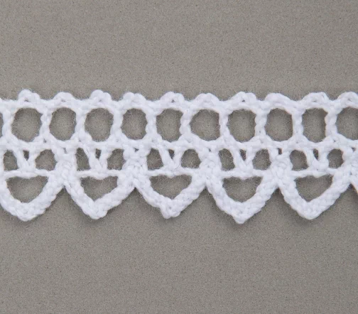 Тесьма вязаная ажурная хлопковая, ширина 15 мм, цвет белый, 50-6437-01
