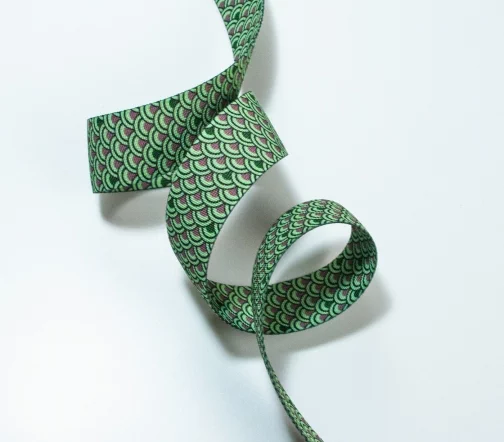 Резинка SAFISA декоративная "Чешуйки", 30 мм, цвет 02 коричневый/зеленый
