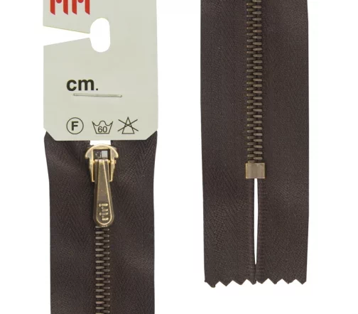 Молния Riri брючная, металл антик медь, неразъёмная, 4мм 18см, цвет 2226, темно-коричневый