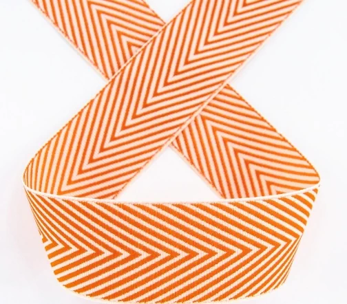 Лента жаккард Safisa "Зигзаг", 25 мм, цвет белый/оранжевый, 9202-25мм-02