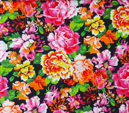 Ситец "Розы на черном", 00036