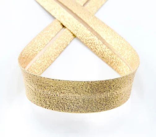 Косая бейка SAFISA люрекс, 20мм, цвет 02, золото