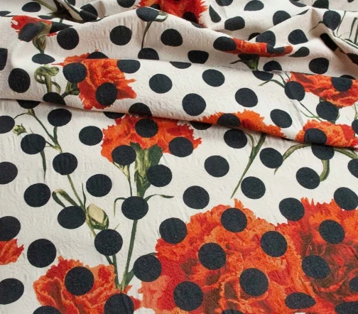 Жаккард стрейч хлопковый "Гвоздики и горох", 00730