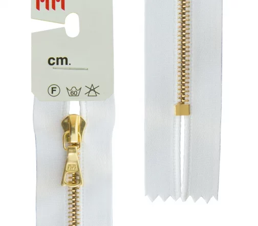 Молния RiRi атласная, металл, неразъёмная, 4 мм 16 см, подвеска Flach, цепь GO, цвет 2101, белый