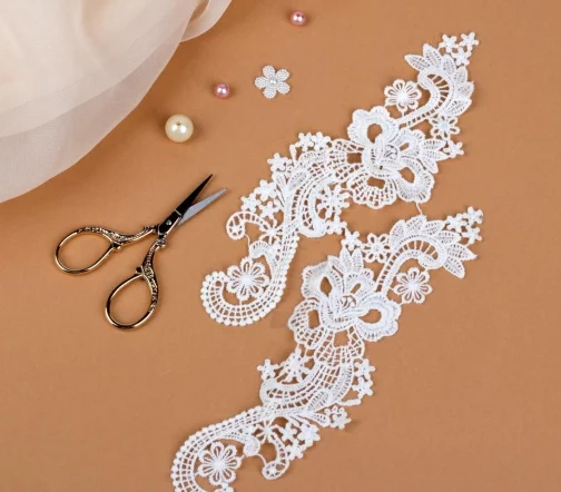 Аппликации пришивные лейсы, п/э, 22,5х7см, 2шт., цвет белый, 3557529