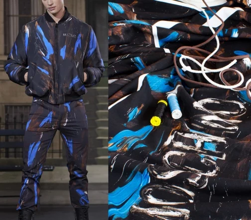 Футер Moschino "Абстракция", купон на спортивный костюм, цвет черный/синий/коричневый, 1032237к