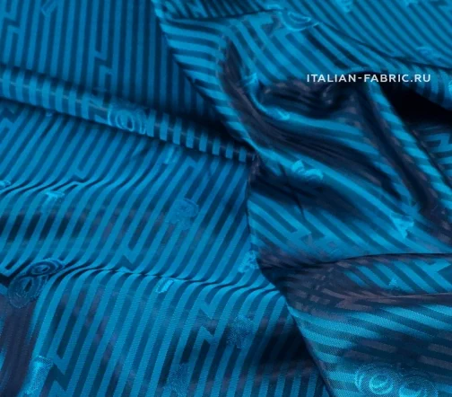 Подкладочная ткань жаккард "Цифры и буквы", цвет бирюзовый, 01879-1