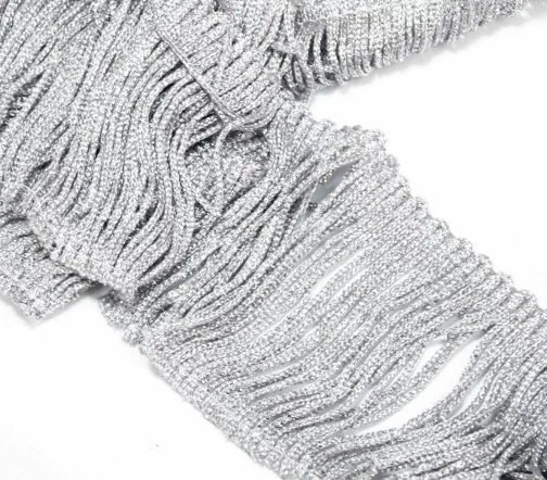 Бахрома LAKIDAIN с люрексом, ширина 75 мм, цвет серебро