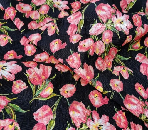Жаккард D&G "Розовые тюльпаны на черном", 01706-2