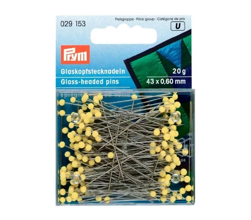 029153 Булавки со стеклянной головкой (сталь), серебр./желтый цвет, 43х0,60 мм, Prym