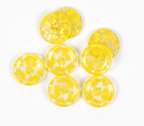 Пуговицы, Union Knopf, "Круглые с листьями", 2 отв., пластик, цвет прозр./желтый, 18 мм